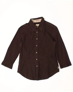 BURBERRY Womens 3/4 Sleeve Shirt UK 14 Large Brown Cotton CE07 - Picture 1 of 3