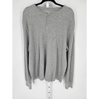 Merona Men's Grey Long Sleeve Waffle Knit Pullover Cotton T-shirt Top Size XXL - Image 1 of 4