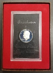 Dólar de plata Eisenhower Ike Proof 1971 en caja marrón Treasury original - Imagen 1 de 6