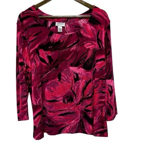 Chicos Travelers Tunika Damen XL 16 rosa Blumen Slinky Komfort 3/4 Arm Oberteil - Bild 1 von 8