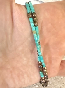 Vtg Sterling Silver SOUTHWEST Turquoise Bead SMOOTH BENCH HEISHI NAVAJO Necklace - Picture 1 of 5