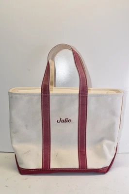 Bolso de playa de lona LL Bean Boat and Tote vintage rojo/blanco con cremallera para llevar viaje verano Foto 1 de 4