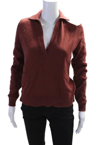 525 Womens Long Sleeve Cold Shoulder Collared V Neck Sweater Red Cotton Size XS - Picture 1 of 6