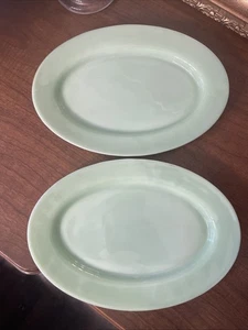 Set Of 2 Vintage FIRE KING Oval Jadeite Restaurant Ware Platters~11 1/2" x 8" - Picture 1 of 10