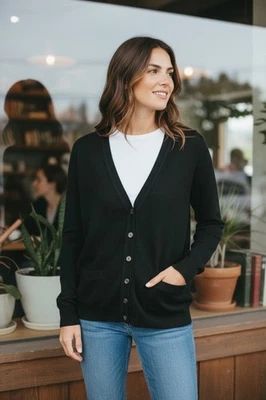 Otoño Cachemira Cárdigan Suéter 100% Cachemira Botón Abajo Suéter M Foto 1 de 4