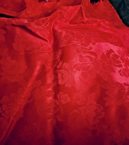 VTG Red Floral Satin Jacquard Cutter 4 Crafting Doll Clothing 18"x25" Remnant - Picture 1 of 6