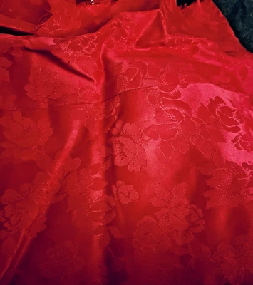 VTG Red Floral Satin Jacquard Cutter 4 Crafting Doll Clothing 18"x25" Remnant - Image 1 of 4