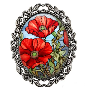 Broche de vidrieras sintéticas Red Poppy Bloom apoyo militar a veteranos conmemorativos - Imagen 1 de 4