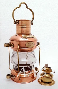14" Brass & Copper Anchor Boat Light Oil lamp Nautical Maritime Ship Lantern - Picture 1 of 5