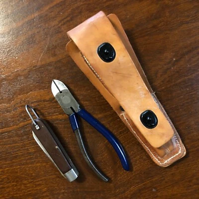 Kit de herramientas vintage Klein Tools TE-33 TL-29 cuchillo TL-13 alicates CS-34 bolsa de cuero Foto 1 de 4