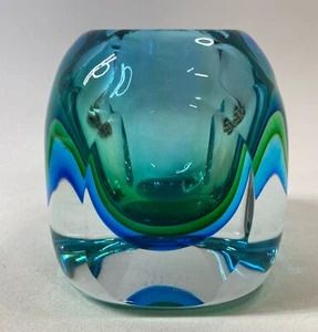 Grün & Blau Sommerso Facettiertes Kunstglas Kleine Blumenstrauß Vase Tischdeko - Bild 1 von 7