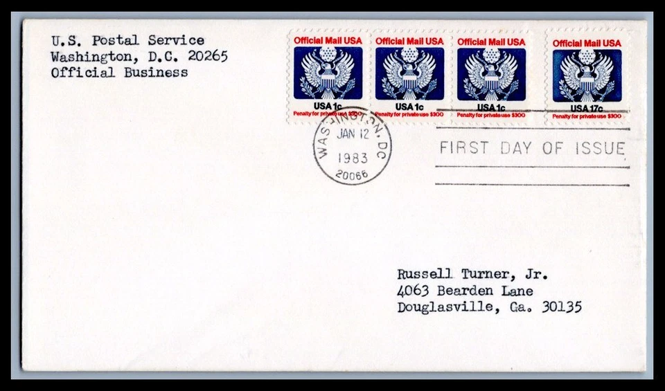 US FDC # O127-O130 1c & 13c Official Eagle USPS  sealed 1983, 0a253 - Image 1 of 1