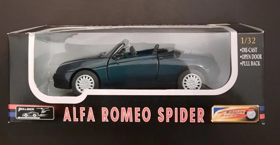 SPEEDY POWER DIE CAST GREEN  ALFA ROMEO SPIDER SCALE 1: 32 PULL BACK MODEL - Image 1 of 1