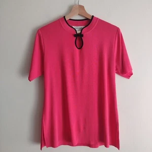 Exclusively Misook Knit Watermelon Pink Top M Black Trim Fun Blouse - Foto 1 di 9