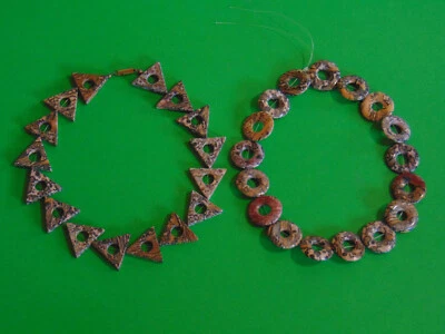 Vintage Leopard Jasper 28mm Triangle 24mm Doughnut Drilled Bead Strands Lot of 2 - Image 1 of 4