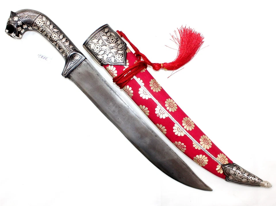 Cuchillo Daga Plata Incrustación Koftgiri Hoja de Acero Forjado a Mano Vaina Rosa j321 Foto 1 de 4