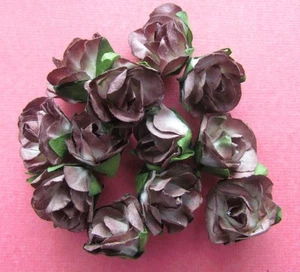 30 Paper Flowers Shabby Brown with Green Leaf 25mm - Card Making & Scrapbooking - Picture 1 of 1