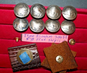 These 8 Genuine Authentic Old Buffalo Nickel -Screw Back Conchos Domed Coins! - Picture 1 of 5