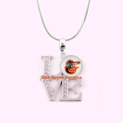 MLB - Baltimore Orioles Love Necklace With Rhinestones On A 925 Snake Chain - Image 1 of 2