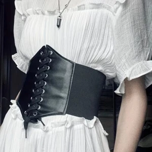 Women's Wide PU Leather Corset Belt Slimming High Waist Elastic Cummerbund Punk - Picture 1 of 14