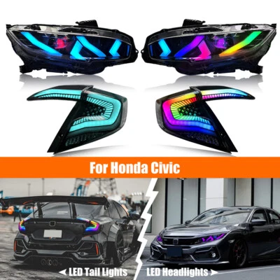 Faro LED RGB y luz trasera para Honda Civic Sedán 2016-2021 Conjunto de lámpara Foto 1 de 4