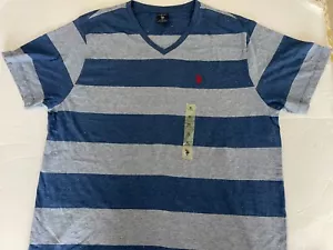 US Polo Assn Mens Striped V-Neck T-shirt Blue Gray Size XL - Picture 1 of 3