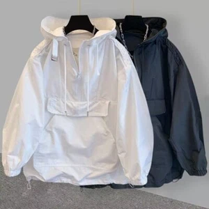Informal Anorak Rompevientos con Capucha Pullover Liso Impermeable Dos Tonos Sudadera con Capucha Para Hombre - Imagen 1 de 21