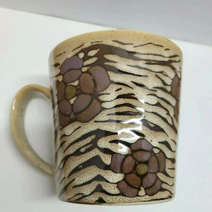Vintage Speckled Stoneware Pottery Coffee Mug Floral Cup Brown Lavender - Bild 1 von 12
