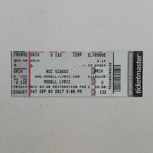 BOZ SCAGGS Original Concierto TICKET 09 de septiembre de 2017 Modelo Lyric Baltimore MD - Imagen 1 de 2