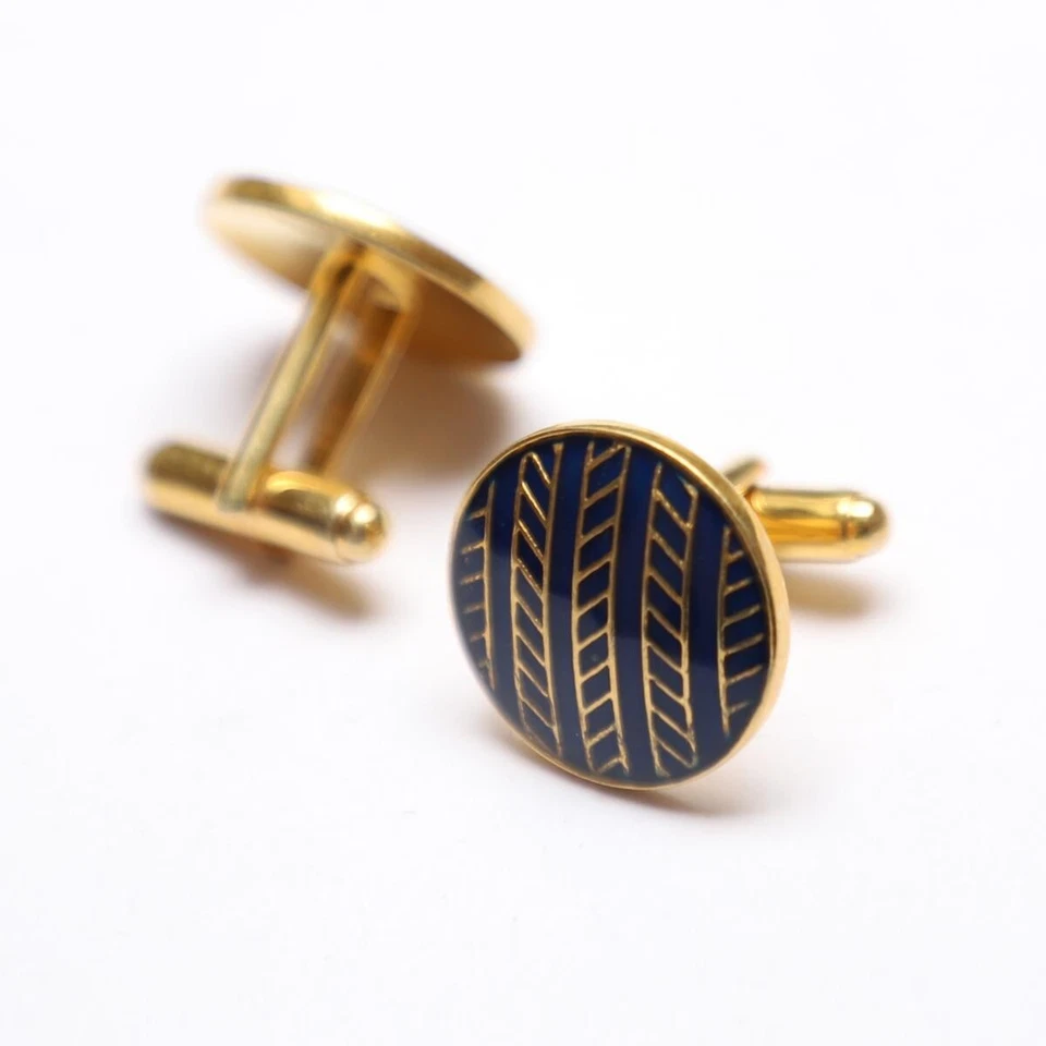 Gemelos de plata de ley 92,5 esmalte azul forma redonda chapados en oro regalo de boda Foto 1 de 4