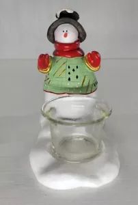 Red & Green Snowman Resin Tea Light Candle Holder - Picture 1 of 6