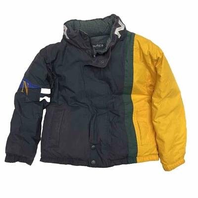 Abrigo reversible Nautica Down Puffer juvenil grande 16-18 de colección años 90 *Ver descripción Foto 1 de 4