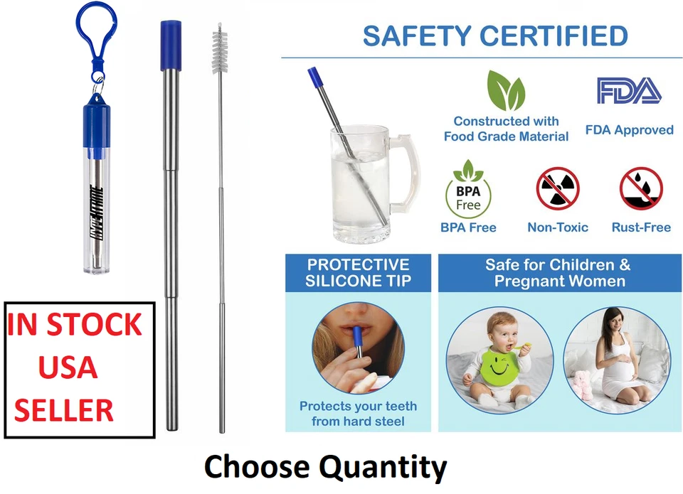 VOLVO Metal Reusable Collapsible Foldable Straw Case Keychain Stainless Steel Straws