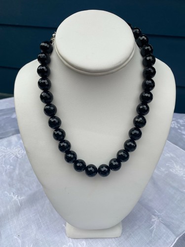 Givenchy Black Faceted Glass Bead Choker Necklace~Silver Tone Lobster Claw Clasp