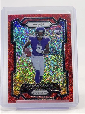 JORDAN ADDISON 2023 PRIZM ROOKIE RED SPARKLE PRIZM SP VIKINGS RC Q2919 - Image 1 of 2