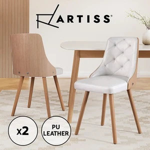 Artiss 2x Dining Chairs Cafe Kitchen Lounge Chair Wooden PU Leather Upholstered - Picture 1 of 8