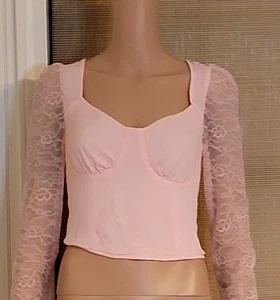 Camisola corta rosa Wild Fable para mujer con encaje mangas largas talla M - Imagen 1 de 11