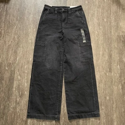American Eagle Super High Rise Baggy Wide Leg Cargo Jeans Black Size 6 - Image 1 of 4