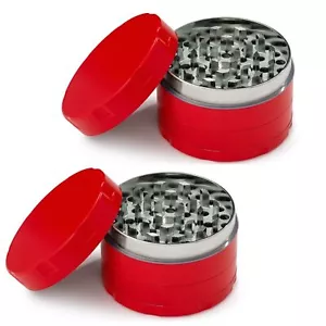 2 x Large 50mm Herb Grinder Red 4 Piece Metal Grinder Magnetised Lid and Scraper - Picture 1 of 10
