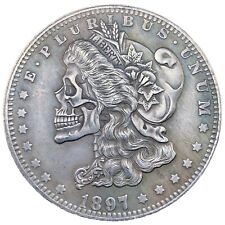 1897 Morgan Dollar With Skull Head Skeleton Eagle Fantasy Issue Exonumia Coin