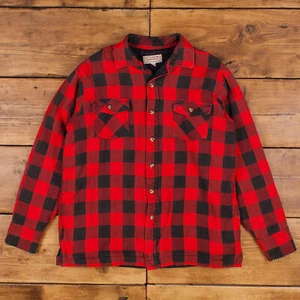 Vintage Arrow Plaid Shirt Button L 90s Quilted Buffalo Plaid Mens Long Sleeve - Picture 1 of 10