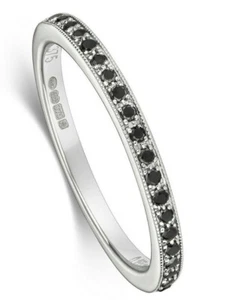 Black Diamond Eternity Ring 9ct White Gold 375 Hallmark Sizes J - Q British Made - Picture 1 of 3