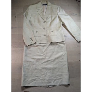 Kasper silk tweed Skirt Suit Set Career Business Interview Blazer Beige Size 14 - Picture 1 of 16