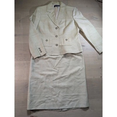 Kasper silk tweed Skirt Suit Set Career Business Interview Blazer Beige Size 14 - Image 1 of 4