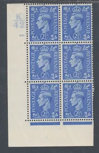 Gran Bretaña Sc 239 MLH. Bloque de cilindros Kgvi 1937 21/2p, K/42 de 6, en muy buen estado - Imagen 1 de 1