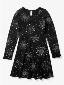 Justice Black Long Sleeve Dress with Metallic Silver Glitter Stars Star Print - Picture 1 of 1