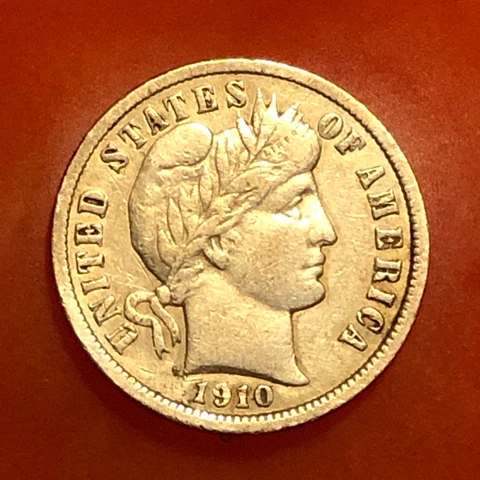 1910  Silver Barber Head Dime About Uncirculated Cover