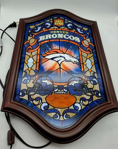 Bradford Exchange Denver Broncos Illuminated Stained Glass 22" Decoration NFL Cover