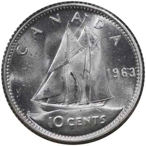 1963 CANADA 10¢ .800 SILVER BRILLIANT UNCIRCULATED QUEEN ELIZABETH II DIME COIN - Picture 1 of 2