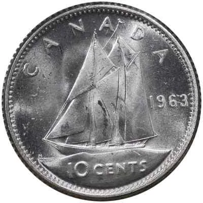 1963 CANADA 10¢ .800 SILVER BRILLIANT UNCIRCULATED QUEEN ELIZABETH II DIME COIN - Image 1 of 2